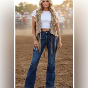 Fornia vegan suede vest with long fringe, studded, coastal cowgirl rodeo medium